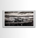 Marshland, Serene, Nature, Black and White, Framed Canvas Print, Landscape Painting, Rustic Wall Art, Cabin Decor, Neutral Tone Art