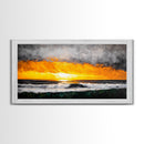 Ocean Sunset, Dramatic Clouds, Beach Waves, Framed Canvas Print, Coastal Wall Art, Living Room Art, Large Wall Decor