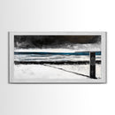 Stormy Beach Scene, Moody Ocean Painting, Coastal Wall Art, Dark Seascape Print, Framed Canvas Print, Dramatic Home Decor