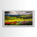 Spring Meadow Landscape, Mountain Wildflower Art, Vibrant Nature Wall Art, Farmhouse Decor, Impressionist Landscape, Framed Canvas Print