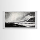 Monochrome Seascape, Dramatic Waves, Stormy Ocean, Modern Wall Art, Black and White Painting, Living Room Art, Framed Canvas Print, Gift Idea