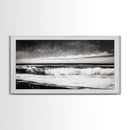 Monochrome Ocean, Rolling Waves, Black and White Beach Art, Framed Canvas Print, Minimalist Seascape, Coastal Wall Decor, Bedroom Art