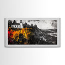 Lighthouse Cliff, Ocean Waves, Autumn Colors, Framed Canvas Print, Rustic Home Decor, Beach House Art, Nautical Wall Art, Fall Aesthetic