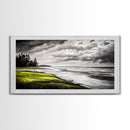 Stormy Beach, Coastal Horizon, Monochrome Landscape, Framed Canvas Print, Minimalist Art, Modern Living Room Decor, Dramatic Ocean Scene