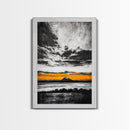 Volcanic Sunset, Black and White, Dramatic Sky, Framed Canvas Print, Moody Wall Art, Modern Landscape, Office Decor, Nature Aesthetic