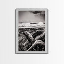 Ocean Waves, Stormy Sky, Framed Canvas Print, Coastal Wall Art, Black and White Seascape, Beach House Decor, Nautical Art, Modern Style