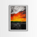 Fiery Sunset, Abstract Landscape, Vibrant Colors, Warm Tones, Fall Wall Decor, Bold Statement Art, Living Room Art, Framed Canvas Print