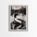 Loon, Lake Reflection, Nature Wall Art, Framed Canvas Print, Black and White Art, Minimalist Decor, Cabin Wall Art, Rustic Home