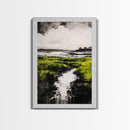 Marsh, Coastal Greenery, Landscape Wall Art, Framed Canvas Print, Nature Aesthetic, Living Room Decor, Serene Scenic View, Rustic Style