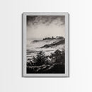 Misty Coast, Black White Art, Framed Canvas Print, Coastal Landscape, Foggy Ocean, Living Room Art, Nautical Decor, Monochrome Art