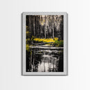 Forest Reflection, Black and White Landscape, Rustic Home Art, Nature Inspired Painting, Cabin Wall Decor, Framed Canvas Print