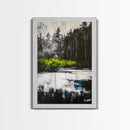 Misty Forest, Reflection, Tranquil Landscape, Framed Canvas Print, Nature Wall Art, Black and White Decor, Bedroom Art, Rustic Home