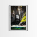 Mountain River, Nature Landscape Art, Moody Scenic Painting, Rustic Home Wall Art, Black and White Aesthetic, Framed Canvas Print