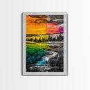 Vibrant Sunset, Colorful Landscape, Bold Abstract Art, Nature Inspired, Modern Painting, Framed Canvas Print, Living Room Wall Decor