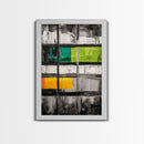 Modern Window Abstract, Black and White with Green and Yellow, Geometric Wall Art, Contemporary Interior Design, Framed Canvas Print