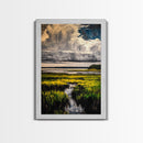 Stormy Marsh, Moody Landscape Art, Coastal Nature Scene, Modern Rustic Decor, Fall Home Wall Art, Framed Canvas Print, Office Artwork