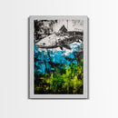 Fish Underwater, Blue Green Art, Abstract Ocean, Framed Canvas Print, Living Room Decor, Coastal Wall Art, Nautical Home Decor