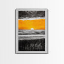 Fiery Sunset, Dramatic Sky, Ocean Scene, Framed Canvas Print, Fall Wall Art, Large Beach Painting, Contemporary Art, Sunset Horizon