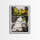Wooden Dock View, Lake House Art, Nature Landscape Print, Rustic Wall Decor, Framed Canvas Print, Black and White Photography, Cabin Art