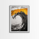 Giant Ocean Wave, Surfer Wall Art, Black and White Beach Print, Coastal Aesthetic, Framed Canvas Print, Ocean Lover Gift, Large Wall Art