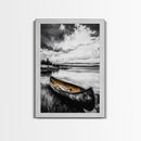 Rustic Canoe, Lake Wall Art, Black and White Decor, Nature Photography, Lodge Wall Decor, Cabin Art, Wilderness Print, Framed Canvas Print