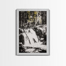 Waterfall Scene, Black and White Art, Forest Wall Decor, Cabin Aesthetic, Adventure Landscape Print, Wilderness Gift, Canvas Print