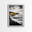 Golden Cliffs, Ocean Landscape, Beach House Wall Art, Canvas Print, Coastal Scene, Black and White Painting, Sunset Inspired Decor