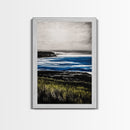 Misty Coast, Cliffside View, Ocean Horizon, Framed Canvas Print, Coastal Home Decor, Nautical Painting, Minimalist Wall Art