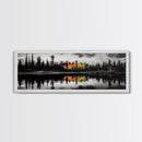 Fall Reflections, Black and White Forest, Vibrant Autumn Colors, Nature Photography, Living Room Wall Art, Canvas Print, Large Wall Art