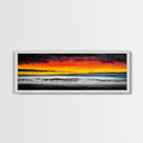 Fiery Sunset, Beach Scene, Ocean Waves, Vibrant Seascape, Framed Canvas Print, Living Room Art, Modern Coastal Wall Art, Beach House Decor