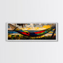 Hammock by the Beach, Tropical Sunset Painting, Relaxing Seaside Artwork, Vibrant Summer Wall Decor, Coastal Retreat, Canvas Print