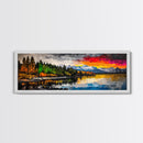 Vibrant Sunset, Mountain Lake Art, Autumn Landscape, Framed Canvas Print, Nature Decor, Living Room Art, Cabin Wall Art