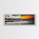 Dual Tone Lake, Black and White Landscape, Orange Sunset, Canvas Print, Modern Wall Art, Nature Home Decor, Living Room Art