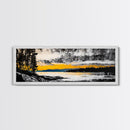 Sunset Reflection, Golden Lake, Nature Art, Framed Canvas Print, Modern Landscape, Large Wall Art, Living Room Decor, Rustic Style