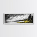 Stormy Coast, Dramatic Sky, Seaside Serenity, Framed Canvas Print, Black and White Art, Large Wall Decor, Living Room Statement