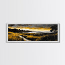 Golden Horizon, Coastal Sunset, Nature Landscape Art, Warm Tones Wall Decor, Peaceful Ocean View, Framed Canvas Print, Housewarming