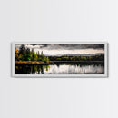 Lake Reflection, Mountain Trees, Framed Canvas Print, Serene Landscape Art, Large Nature Wall Art, Tranquil Home Decor, Bedroom Wall Art