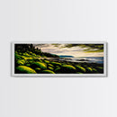 Green Rocks, Coastal Landscape, Nature Wall Art, Framed Canvas Print, Scenic Ocean Painting, Beach House Decor, Serene Wall Artwork