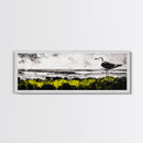 Seagull Perch, Ocean Shore, Moody Sky, Framed Canvas Print, Coastal Wall Art, Beach House Decor, Nautical Artwork, Nature Inspired