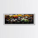 Rocky Shoreline, Wildflowers, Coastal Landscape, Framed Canvas Print, Autumn Beach Scene, Rustic Nature Painting, Entryway Wall Art