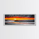 Fiery Sunset Over Ocean, Vibrant Beach Painting, Red and Yellow Sky Wall Art, Coastal Home Decor, Seascape Art, Living Room Artwork, Canvas Print