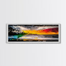Pier, Ocean, Sunset, Framed Canvas Print, Nautical Wall Art, Coastal Home Decor, Minimalist Seascape, Surf Beach Art, Large Modern Painting