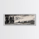 Mountain, Misty Landscape, Black and White, Forest, Framed Canvas Print, Large Wall Art, Minimalist Art, Modern Home Decor, Bedroom Wall Art