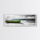 Seaside Boat, Coastal Art, Minimalist Nautical, Framed Canvas Print, Black and White Beach Art, Ocean Scene, Modern Seascape, Contemporary Decor