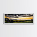 Golden Field, Sunset Overlook, Nature Landscape, Framed Canvas Print, Dramatic Sky, Rolling Hills, Rustic Farmhouse Decor, Large Wall Art