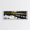 Lakeside Dock, Reflection Art, Serene Water, Framed Canvas Print, Tranquil Nature Scene, Rustic Cabin Decor, Woodland Wall Art, Large Art
