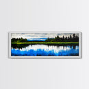 Lake Reflection, Blue Sky, Green Landscape, Framed Canvas Print, Large Wall Art, Nature Painting, Office Decor, Living Room Wall Art