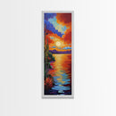 Sunset Reflections, Bold Lake, Framed Canvas Print vibrant sunset over water, colorful sky and lake scene, tranquil evening art, nature decor