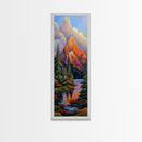 Mountain Pines, Autumn Stream, Framed Canvas Print vibrant alpine landscape painting, autumn trees and lake reflection, rustic lodge wall decor