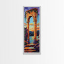 Archway, Sunset, Stone Portal, Dreamscape Framed Canvas Print, Mediterranean Wall Art, Spiritual Decor, Eclectic Entryway Accent, Sunset Painting